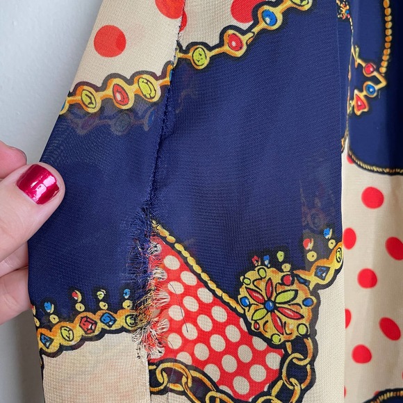 Retro Vibe Colorful Knee Length Patterned Slip Skirt Tan Navy Red 40 - Picture 8 of 9